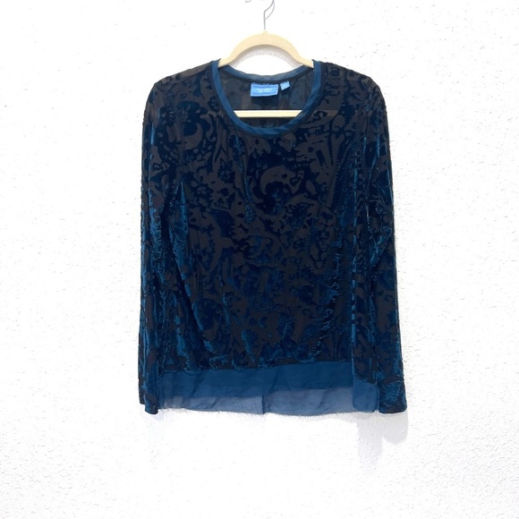 Simply Vera Vera Wang Burnout Velvet Long Sleeve Top PL - Picture 1 of 8